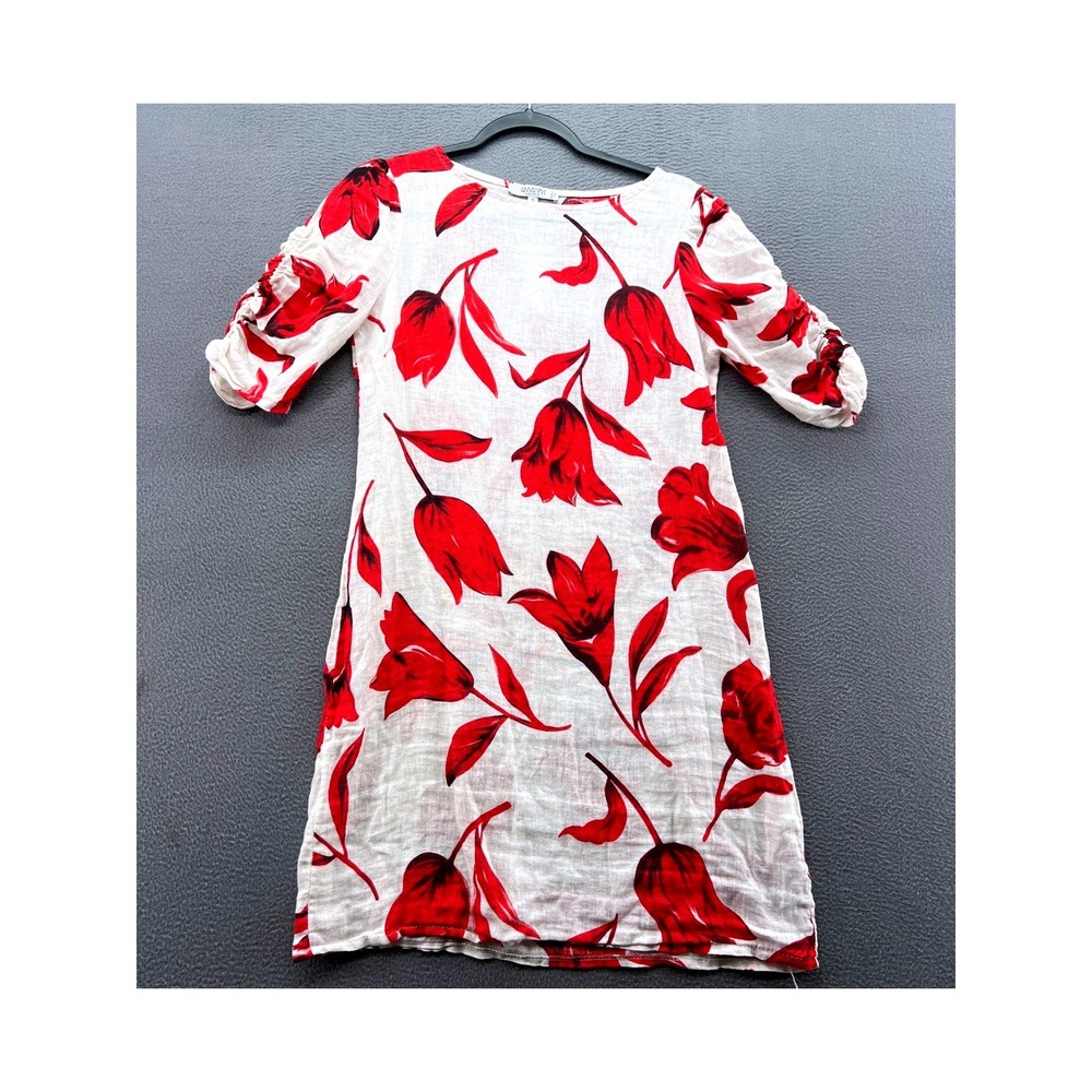 Allegra Masetti Firenze  Shift Dress S Red Tulip Linen Made in Italy